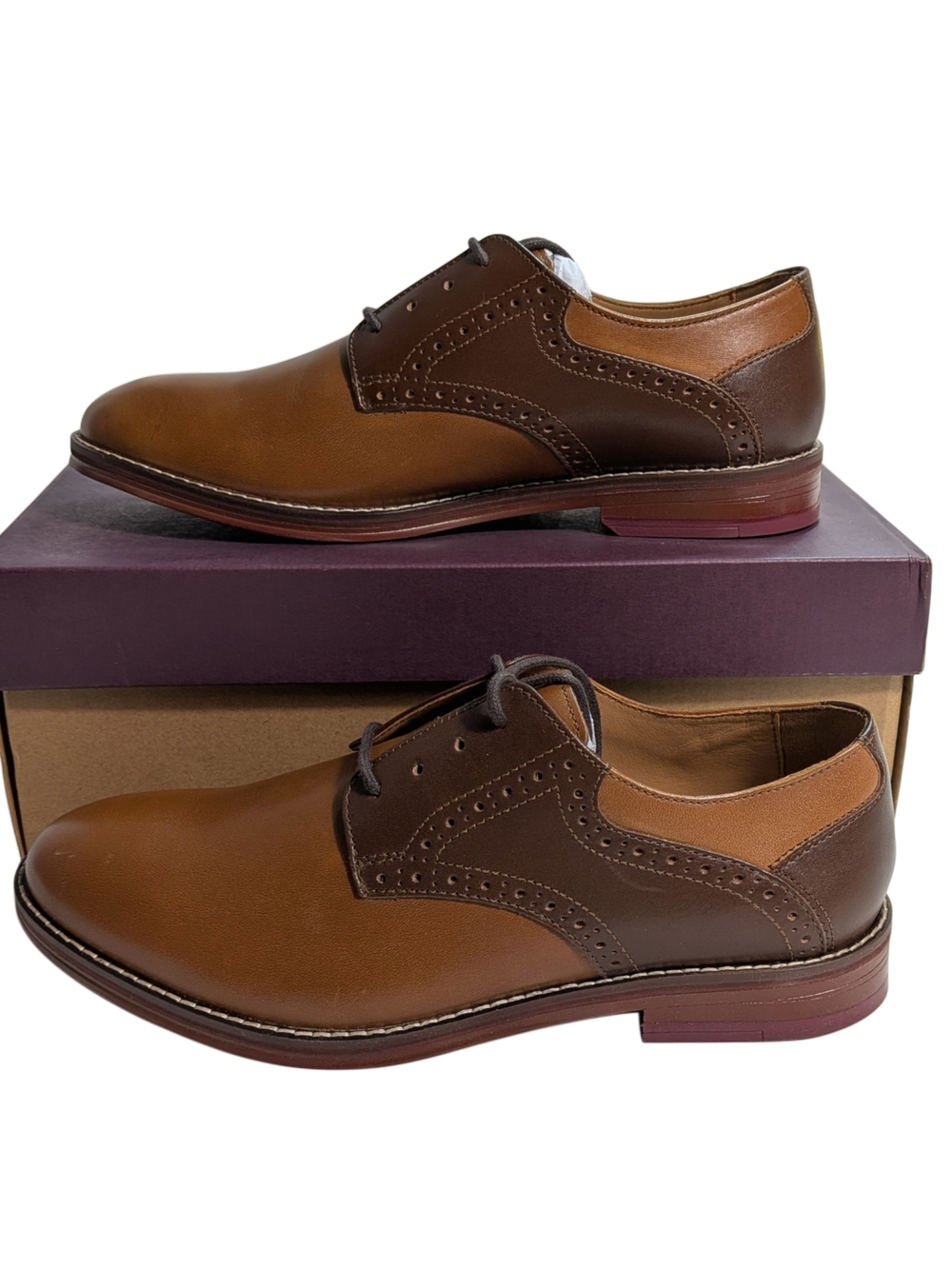 Johnston & Murphy Conard Saddle Boys 5M Tan Brown Leather Oxford Shoes NIB